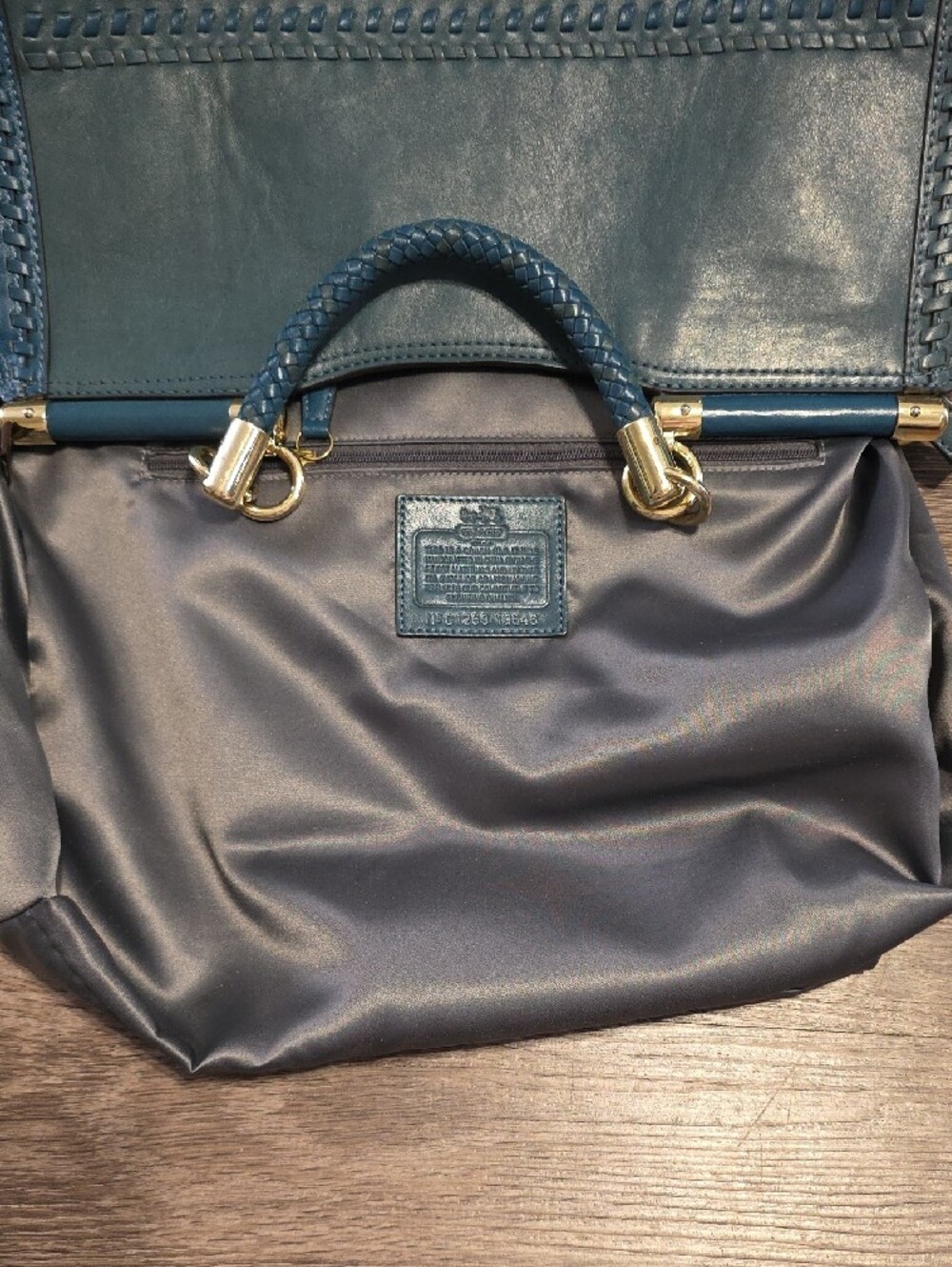 Coach Teal Woven Leather Tote with Gold Hardware - Picture 7 of 13